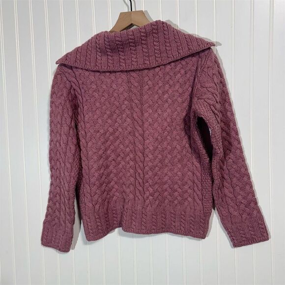 NWT Shades of Aran Ireland Merino Wool Cable Knit Hoodie Cardigan Sweater S Pink - Picture 7 of 10